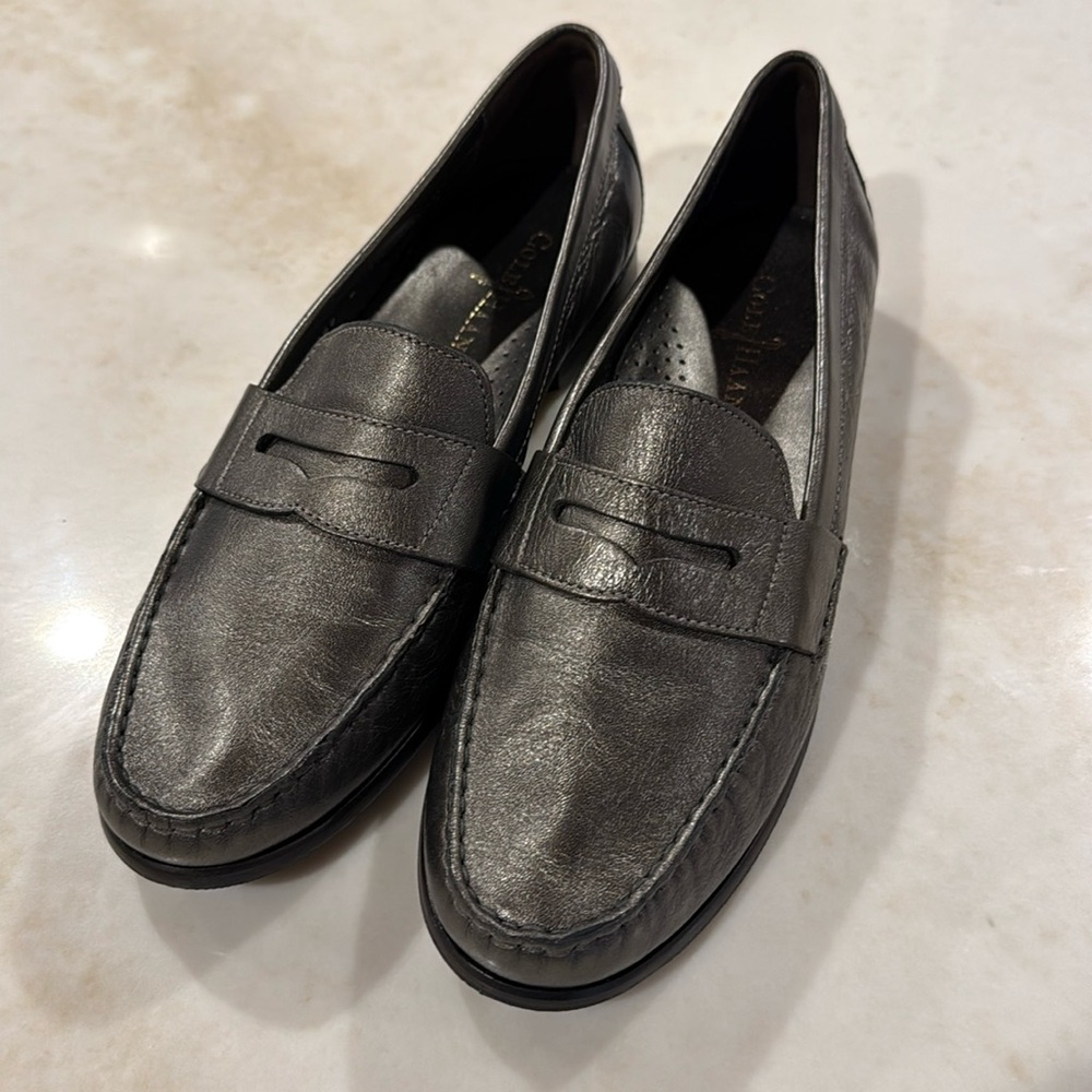 Cole Hahn loafers size 9B. Metallic grey in color.